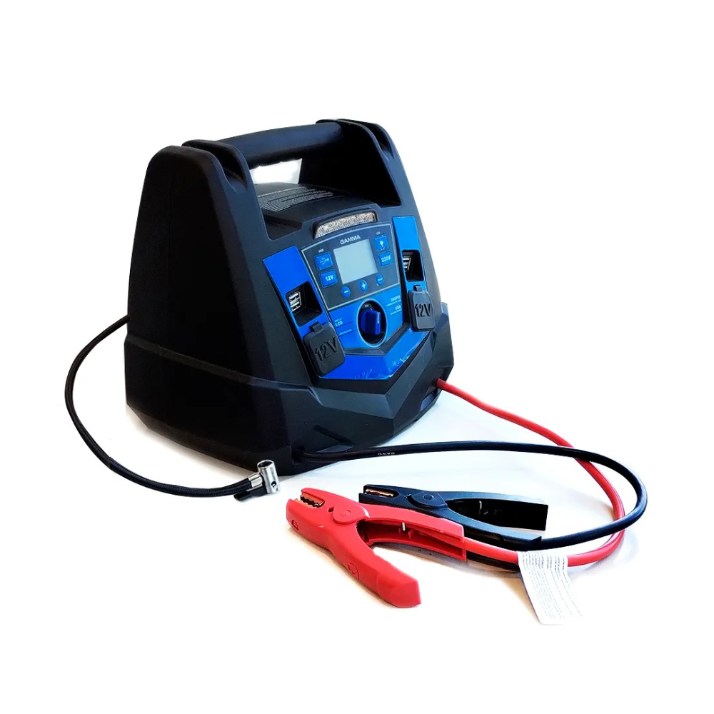 Arrancador y compresor Gamma G2716AR – 12V, pico 1500A, compresor 260 PSI, batería 18Ah, 4×USB y LED