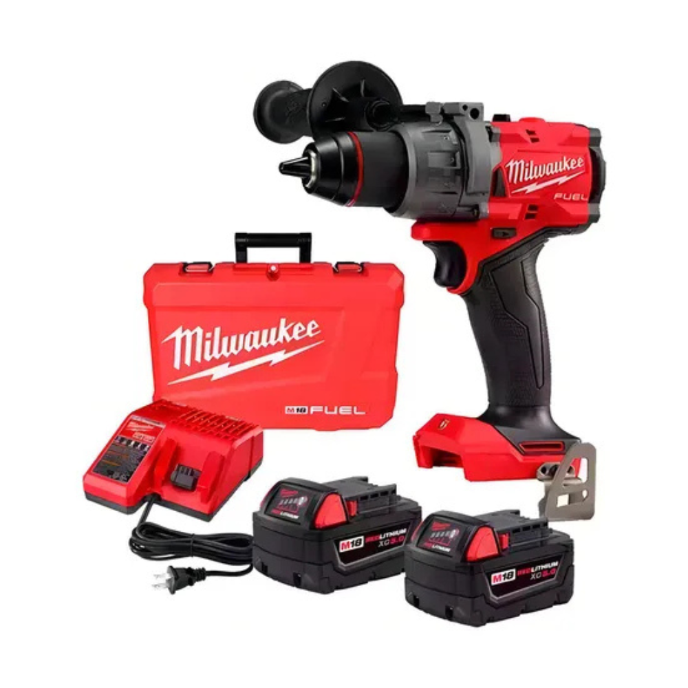 Taladro percutor inalámbrico Milwaukee M18 FUEL 2904-259 – 1/2”, 18V, 1400 in-lbs (158 Nm), AutoStop, kit 2 baterías + cargador