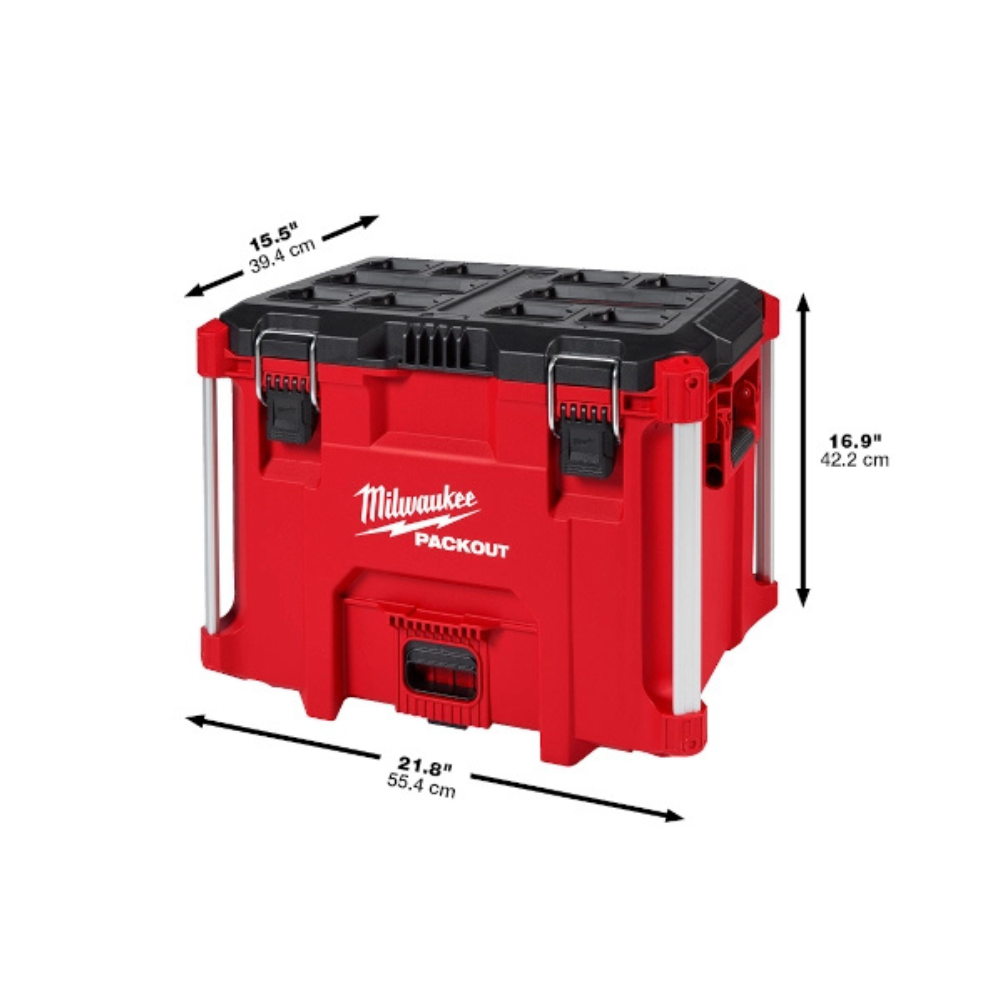 Caja plástica de herramientas Milwaukee PACKOUT – modular, IP65, cierres metálicos y divisores