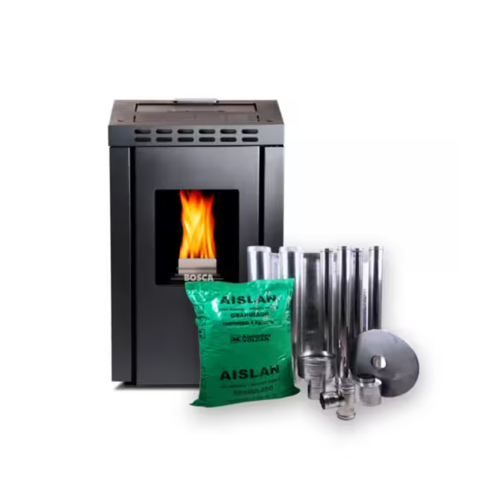 Estufa a Pellet BOSCA Mila+ + Kit de Instalación Horizontal Exterior