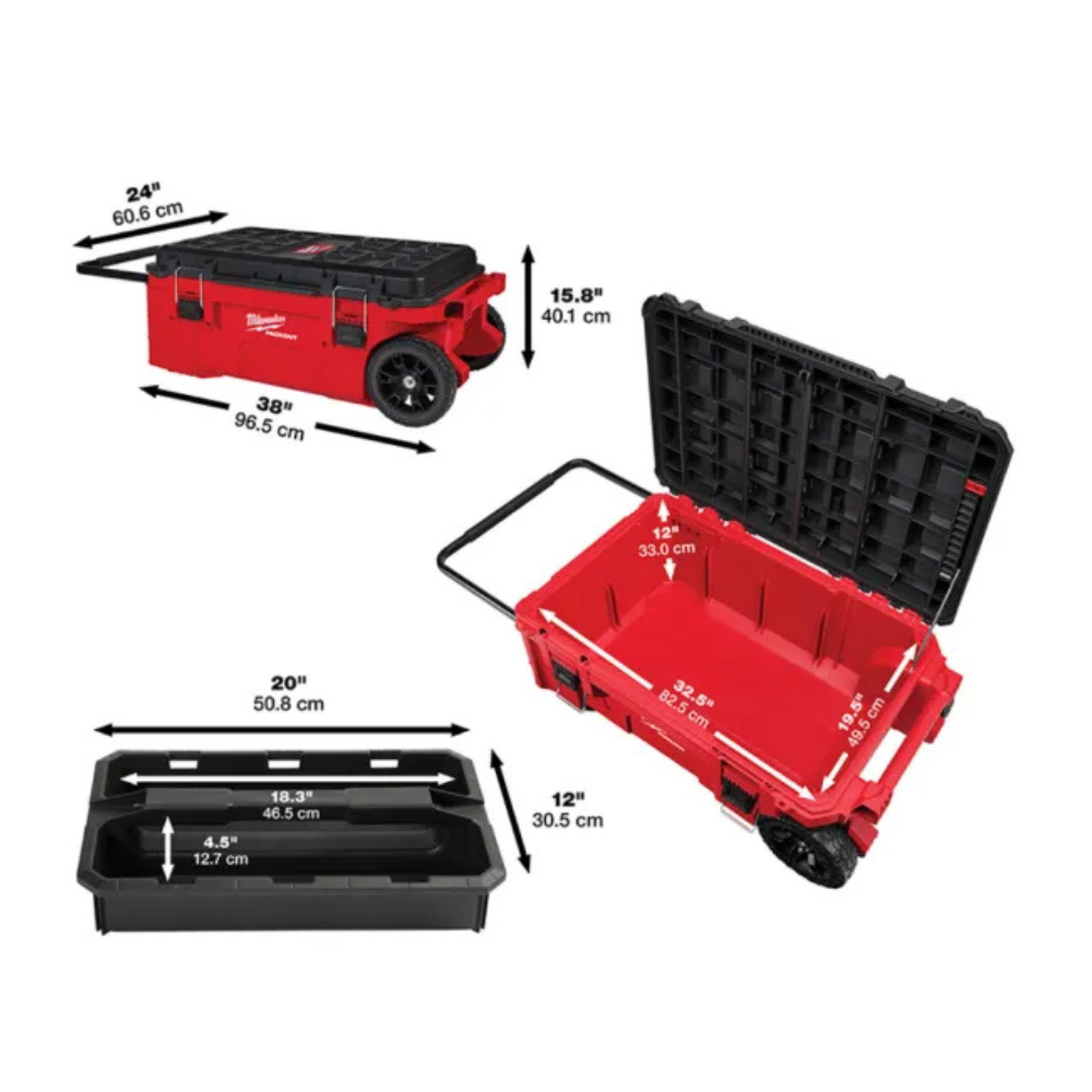 Caja de herramientas con ruedas Milwaukee PACKOUT 48-22-8428 – Dual Stack Top, 250 lb, ruedas 9", IP65, bandeja interna